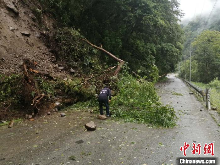 圖為7月21日，G318線川藏公路林芝巴宜區(qū)至波密縣路段發(fā)生落石。林芝市巴宜區(qū)公安局 供圖